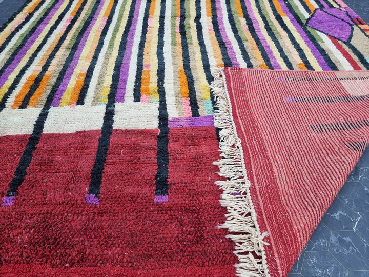 Stunning Boujad Rug, Moroccan Handmade Rug, Abstract Handmade Wool Rug, Moroccan Berber Rug, Colorful Wool Rug, Striped Bohemian Carpet.