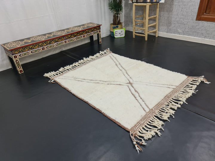 AMAZING HANDMADE RUGBeni Ourain CarpetMoroccan Handmade RugSheep Wool RugAzilal Geometric RugHandmade Berber Rug White And Brown Rug.