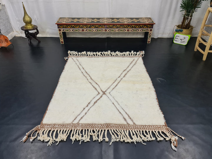 AMAZING HANDMADE RUGBeni Ourain CarpetMoroccan Handmade RugSheep Wool RugAzilal Geometric RugHandmade Berber Rug White And Brown Rug.