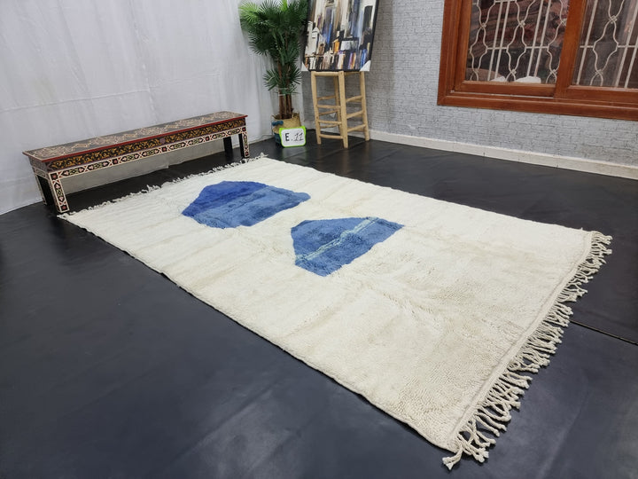 Stunning Moroccan Rug, Handmade Mrirt Carpet, Authentic Moroccan Rug, White And Blue Rug, High Quality Wool Carpet, Berber Abstract Carpet.