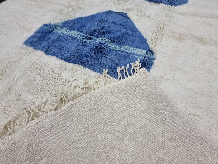 Stunning Moroccan Rug, Handmade Mrirt Carpet, Authentic Moroccan Rug, White And Blue Rug, High Quality Wool Carpet, Berber Abstract Carpet.