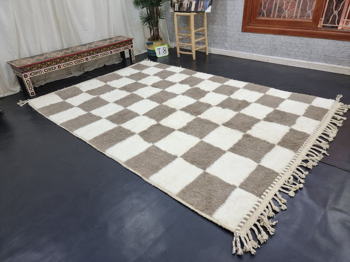 UNIQUE CHECKER RUG, Moroccan Handmade Rug, Rug , Tribal Checkerboard Rug, Berber Wool Rug, Gray Area Rug, Authentic Beni Ourain Rug