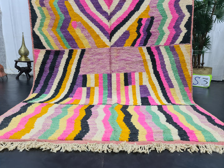 Artistic Boujaad RugHandmade Moroccan RugPatchwork RugAzilal CarpetMoroccan Berber RugTribal Handmade Wool CarpetColorful Boujad Rug.