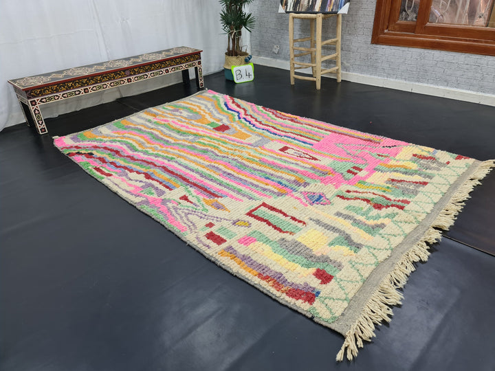 Amazing Moroccan Rug, Handmade Boujaad Rug, Striped Tribal Carpet, Handmade Wool Rug, Moroccan Berber Rug, Colorful Wool Carpet, Azilal Rug.