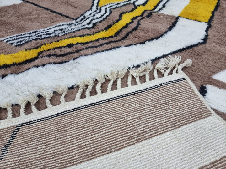 Authentic Beni Ourain Rug, Moroccan Handmade Rug, Berber Rug, Abstract Beniourain Rug, Sheep Wool rug, White And Brown Rug, Tapis marocain.