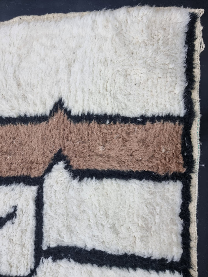 Authentic Beni Ourain Rug, Moroccan Handmade Rug, Berber Rug, Abstract Beniourain Rug, Sheep Wool rug, White And Brown Rug, Tapis marocain.