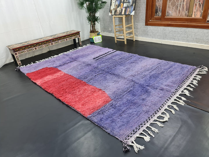 Fabulous Moroccan Rug, Handmade Beni Ourain Rug, Purple And Red Carpet, Tribal Abstract Rug, Moroccan Berber Rug, Azilal Handmade Wool Rug.