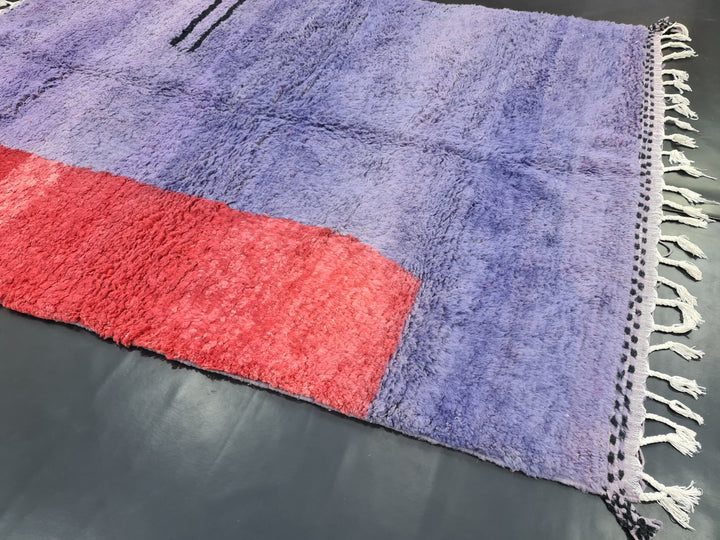 Fabulous Moroccan Rug, Handmade Beni Ourain Rug, Purple And Red Carpet, Tribal Abstract Rug, Moroccan Berber Rug, Azilal Handmade Wool Rug.