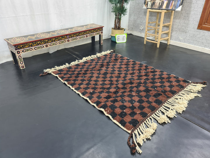 Handmade Beni Ourain Rug, Moroccan Wool Carpet, CheckeredRug, Black And Brow Rug, Moroccan Berber Rug, Handmade Wool Carpet, Azilal Rug.