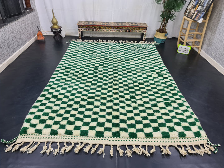 Amazing Beni Ourain CarpetMoroccan Handmade RugGreen And White RugCheckered CarpetHandmade Wool RugMoroccan Berber RugCheck Azilal Rug