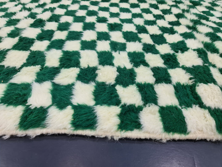 Amazing Beni Ourain CarpetMoroccan Handmade RugGreen And White RugCheckered CarpetHandmade Wool RugMoroccan Berber RugCheck Azilal Rug