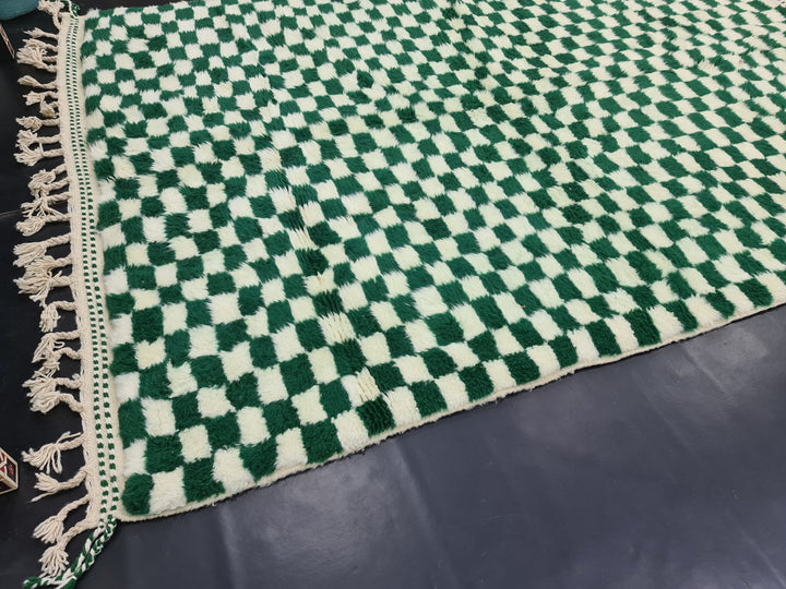 Amazing Beni Ourain CarpetMoroccan Handmade RugGreen And White RugCheckered CarpetHandmade Wool RugMoroccan Berber RugCheck Azilal Rug