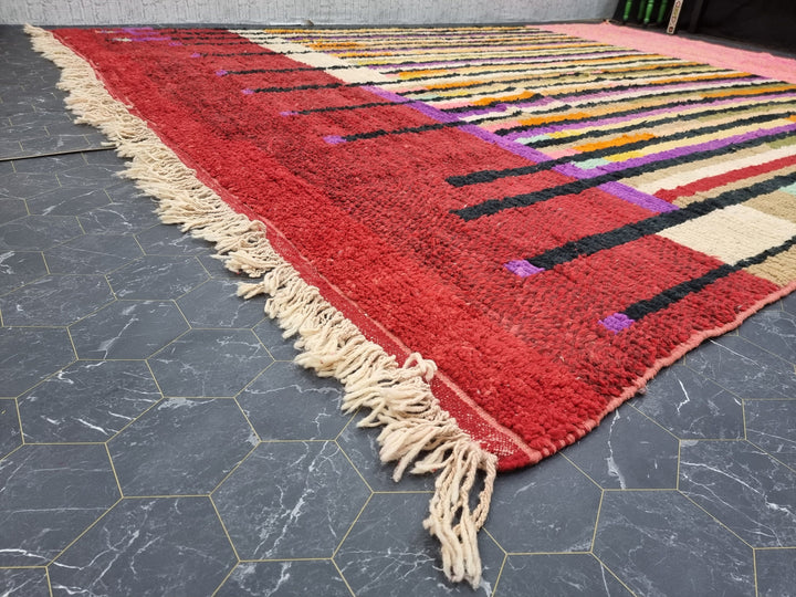 Stunning Boujad Rug, Moroccan Handmade Rug, Abstract Handmade Wool Rug, Moroccan Berber Rug, Colorful Wool Rug, Striped Bohemian Carpet.