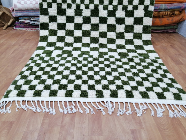 Olive Green and white checkered rug, Moroccan Berber checkered rug, Checkerboard Runner, Living Room Decor, Tribal Area Rug, Tribal Area Rug