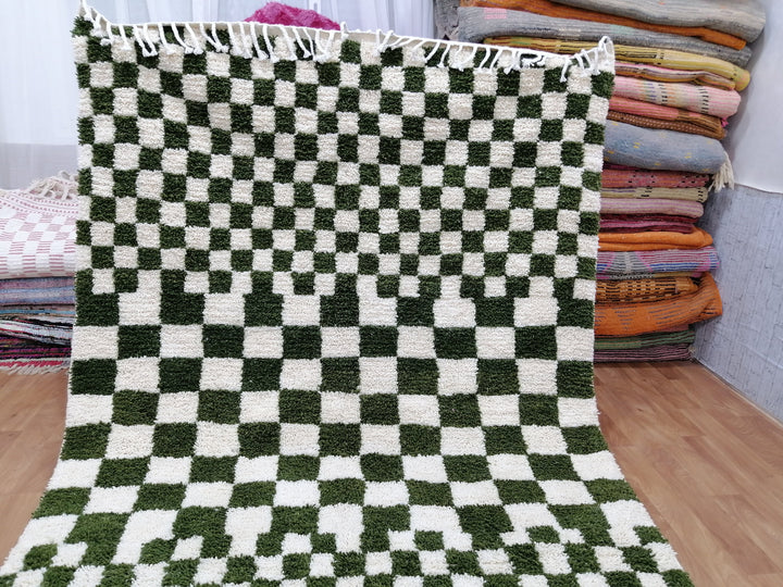 Olive Green and white checkered rug, Moroccan Berber checkered rug, Checkerboard Runner, Living Room Decor, Tribal Area Rug, Tribal Area Rug