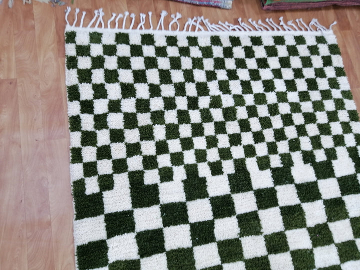 Olive Green and white checkered rug, Moroccan Berber checkered rug, Checkerboard Runner, Living Room Decor, Tribal Area Rug, Tribal Area Rug