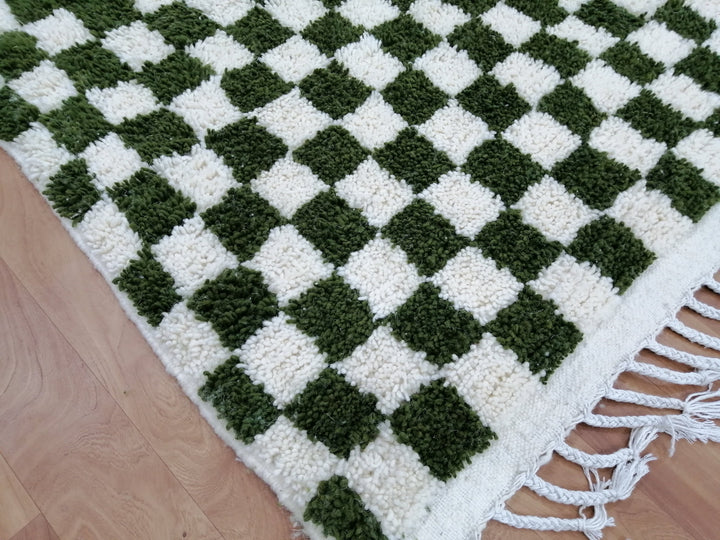 Olive Green and white checkered rug, Moroccan Berber checkered rug, Checkerboard Runner, Living Room Decor, Tribal Area Rug, Tribal Area Rug