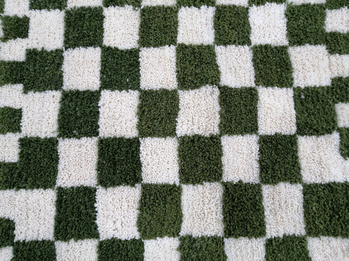 Olive Green and white checkered rug, Moroccan Berber checkered rug, Checkerboard Runner, Living Room Decor, Tribal Area Rug, Tribal Area Rug