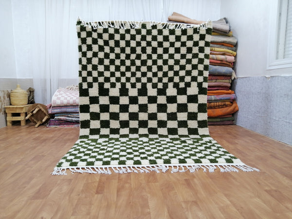 Olive Green and white checkered rug, Moroccan Berber checkered rug, Checkerboard Runner, Living Room Decor, Tribal Area Rug, Tribal Area Rug