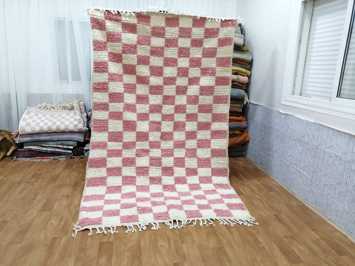 Custom Moroccan Pink checkred rug Moroccan checkered rug  Moroccan checkerboard rug Checkered area rug Checkerboard Rug beniourain rug