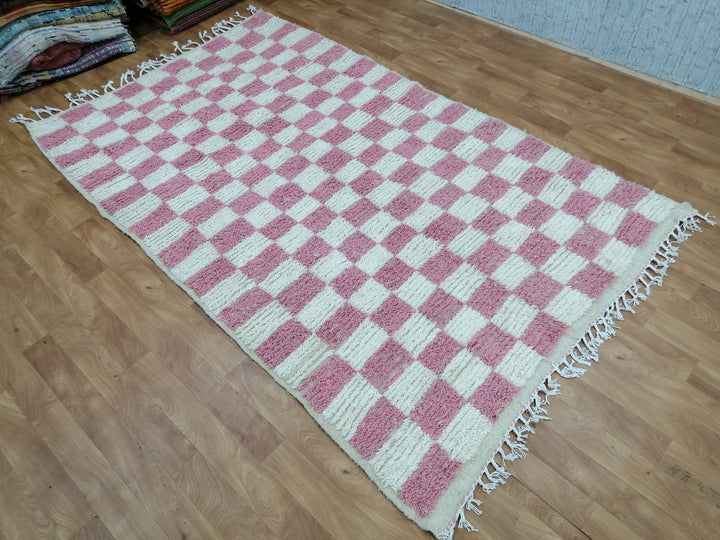 Custom Moroccan Pink checkred rug Moroccan checkered rug  Moroccan checkerboard rug Checkered area rug Checkerboard Rug beniourain rug