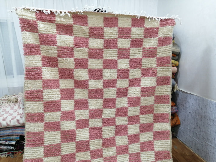 Custom Moroccan Pink checkred rug Moroccan checkered rug  Moroccan checkerboard rug Checkered area rug Checkerboard Rug beniourain rug