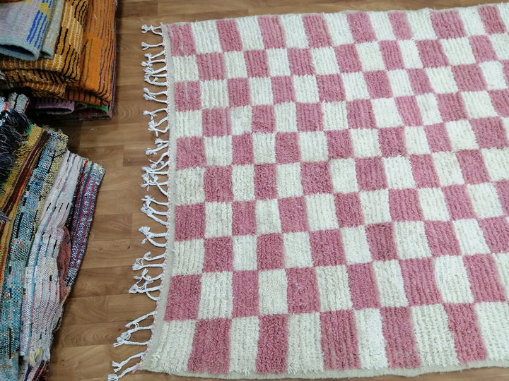 Custom Moroccan Pink checkred rug Moroccan checkered rug  Moroccan checkerboard rug Checkered area rug Checkerboard Rug beniourain rug