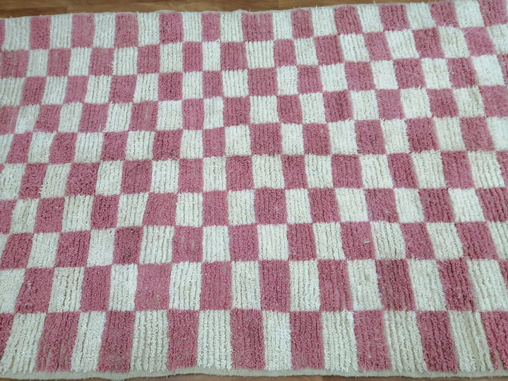 Custom Moroccan Pink checkred rug Moroccan checkered rug  Moroccan checkerboard rug Checkered area rug Checkerboard Rug beniourain rug