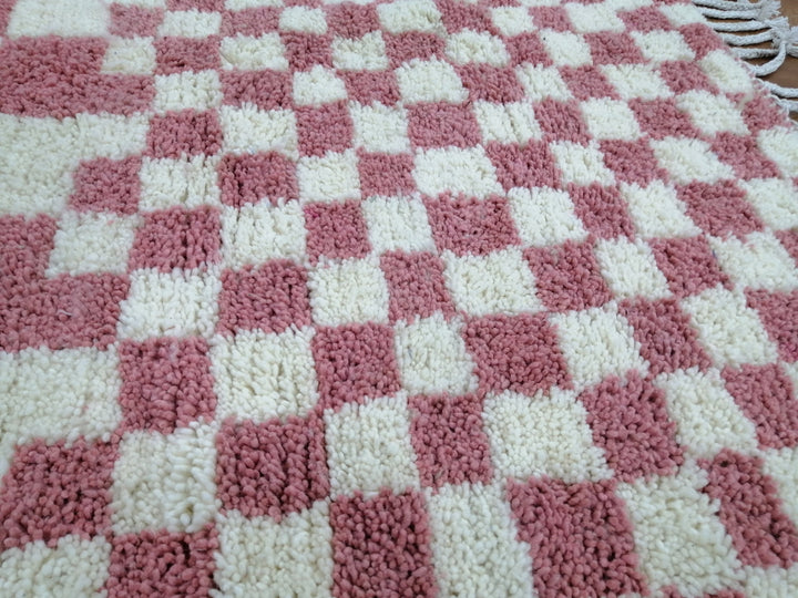 Custom Moroccan Pink checkred rug Moroccan checkered rug  Moroccan checkerboard rug Checkered area rug Checkerboard Rug beniourain rug