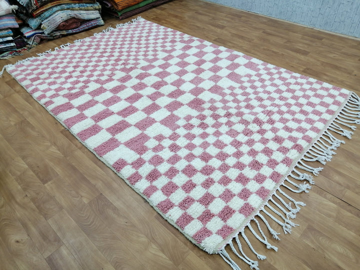 Custom Moroccan Pink checkred rug Moroccan checkered rug  Moroccan checkerboard rug Checkered area rug Checkerboard Rug beniourain rug