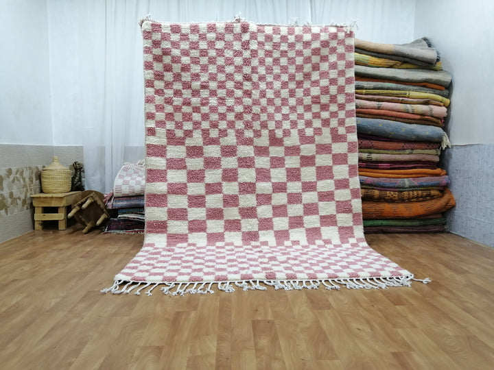 Custom Moroccan Pink checkred rug Moroccan checkered rug  Moroccan checkerboard rug Checkered area rug Checkerboard Rug beniourain rug