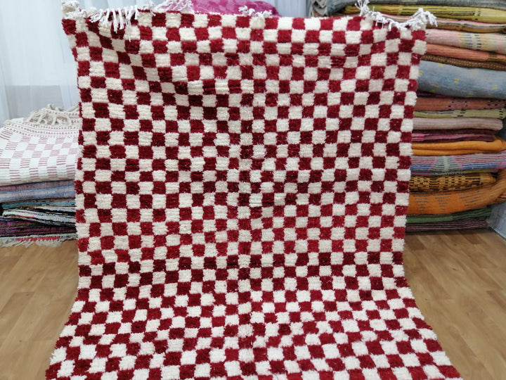 Custom Moroccan Red checkred rug Moroccan checkered rug  Moroccan checkerboard rug Checkered area rug Checkerboard Rug beniourain rug