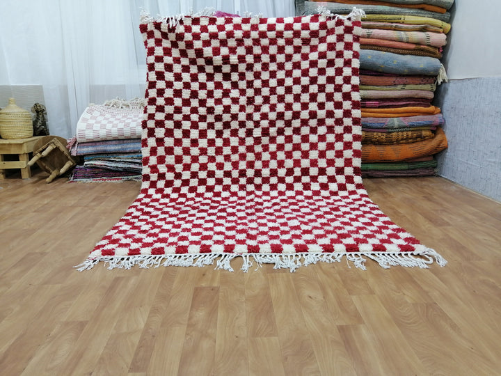 Custom Moroccan Red checkred rug Moroccan checkered rug  Moroccan checkerboard rug Checkered area rug Checkerboard Rug beniourain rug