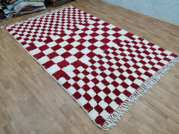 Custom Moroccan Red checkred rug Moroccan checkered rug  Moroccan checkerboard rug Checkered area rug Checkerboard Rug beniourain rug