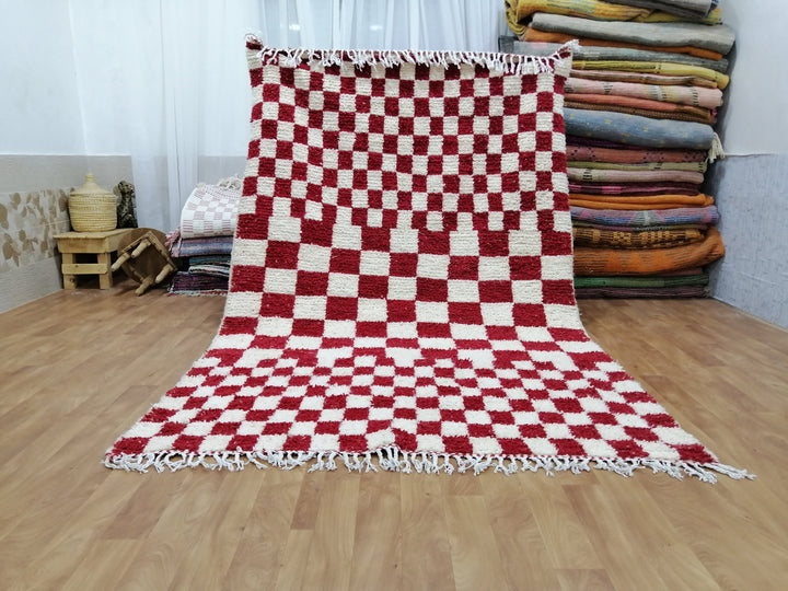 Custom Moroccan Red checkred rug Moroccan checkered rug  Moroccan checkerboard rug Checkered area rug Checkerboard Rug beniourain rug