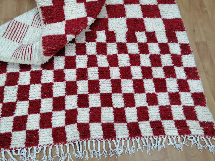 Custom Moroccan Red checkred rug Moroccan checkered rug  Moroccan checkerboard rug Checkered area rug Checkerboard Rug beniourain rug