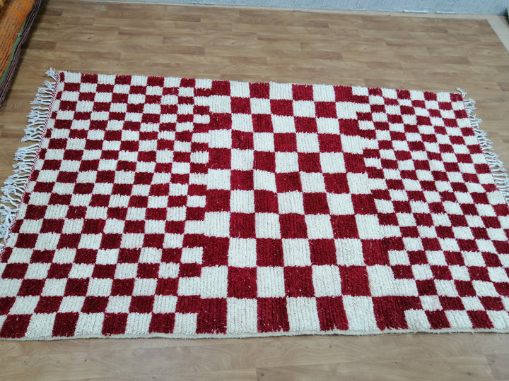 Custom Moroccan Red checkred rug Moroccan checkered rug  Moroccan checkerboard rug Checkered area rug Checkerboard Rug beniourain rug