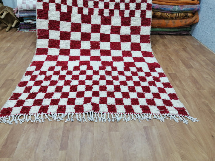 Custom Moroccan Red checkred rug Moroccan checkered rug  Moroccan checkerboard rug Checkered area rug Checkerboard Rug beniourain rug