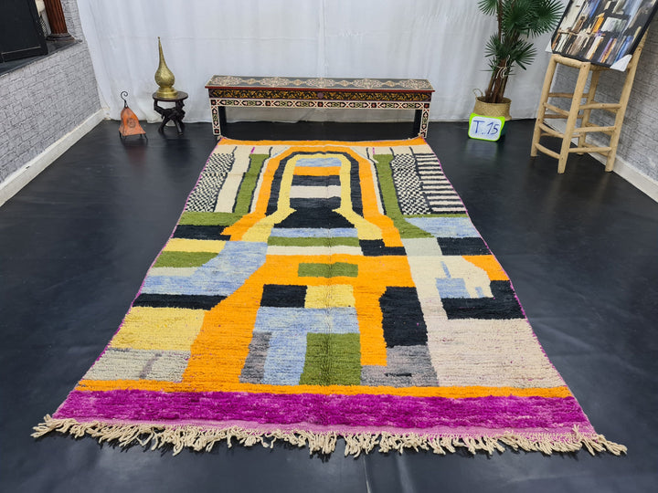 Amazing Abstract Rug,Moroccan Boujaad Rug, Sheep Wool Rug, Moroccan Colorful Rug, Handmade Moroccan Rug, Berber Symbols Carpet,Berber Rug.