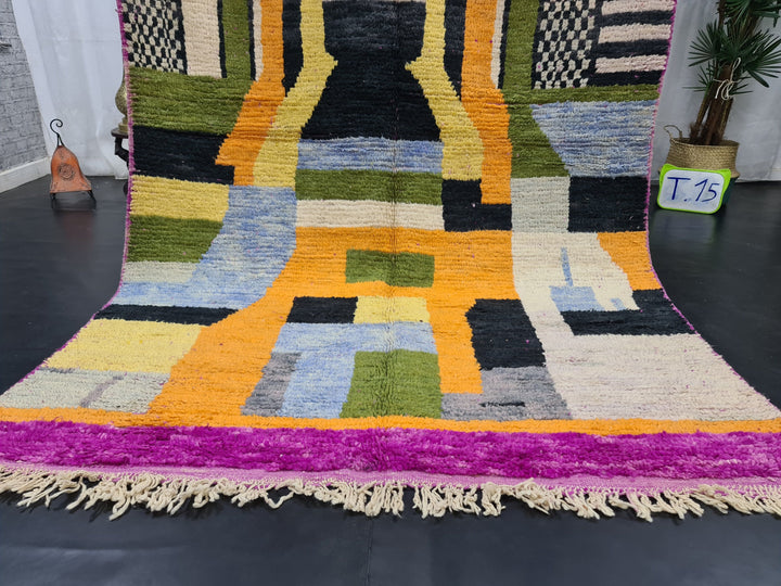 Amazing Abstract Rug,Moroccan Boujaad Rug, Sheep Wool Rug, Moroccan Colorful Rug, Handmade Moroccan Rug, Berber Symbols Carpet,Berber Rug.