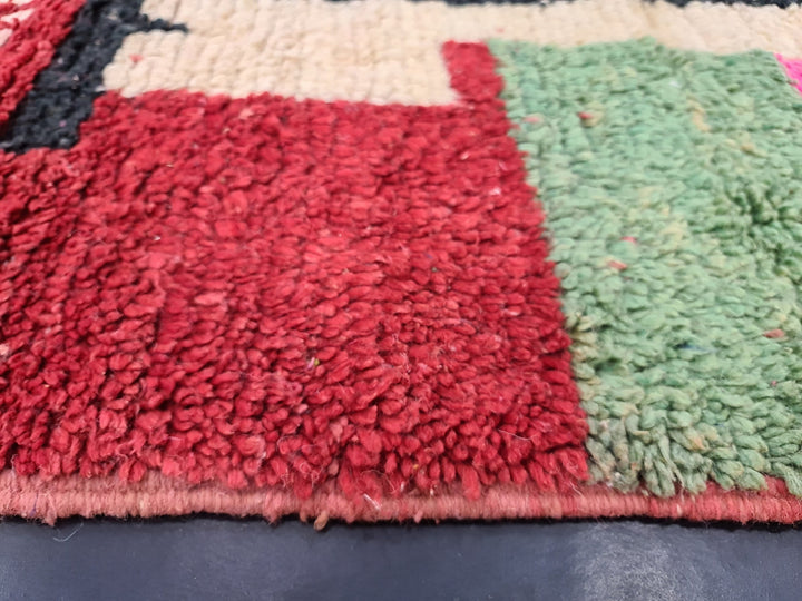 Artistic Moroccan Rug, HandmadeBoujaad Rug, Abstract Boujad Rug, Moroccan Carpet, Berber Carpet, Carmine Red Rug , Sheeo Wool Carpet.