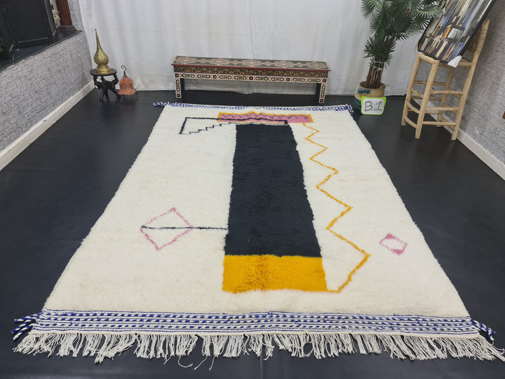 Gorgeous Moroccan Rug, Handmade Beni Ourain Rug, Moroccan Rug, Berber Handmade Rug, Abstract Carpet, White And Black Rug, Sheep Wool Carpet,