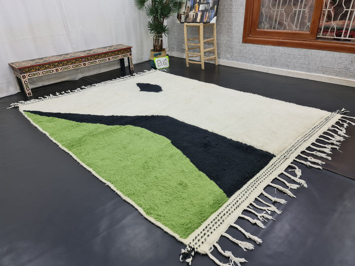 Artistic Beniourain Rug, Berber Area Rug, Abstract Rug, Beni Ourain Rug, Pear Green And White Rug, Berber Rug, Handmade Sheep Wool Carpet