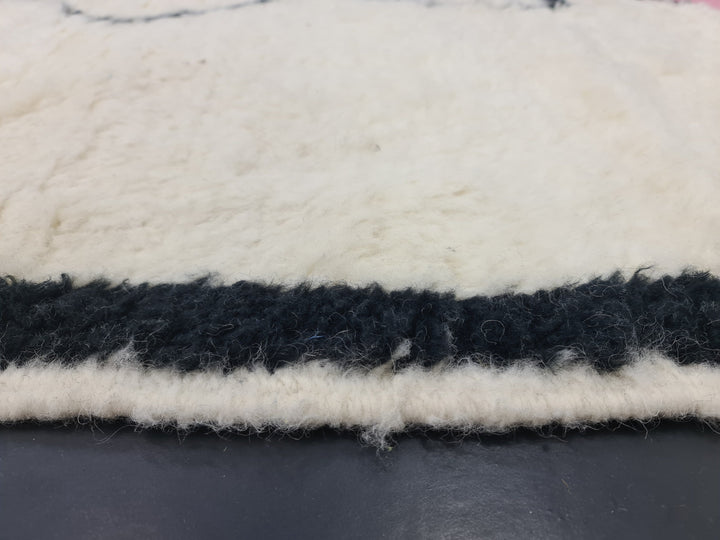 Beautiful Moroccan Rug, Berber Beni Ourain Rug, Handmade Rug, Moroccan White And Blue Rug, Berber Rug, Sheep Wool Rug, Abstract Handmade Rug