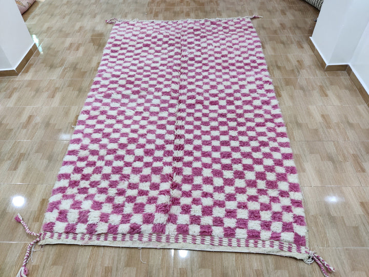 Moroccan Red and Pink Checkered rug, Morocco checker rug, Morrocan checkerboard rug, beni ourain moroccan rug, carpet for living room