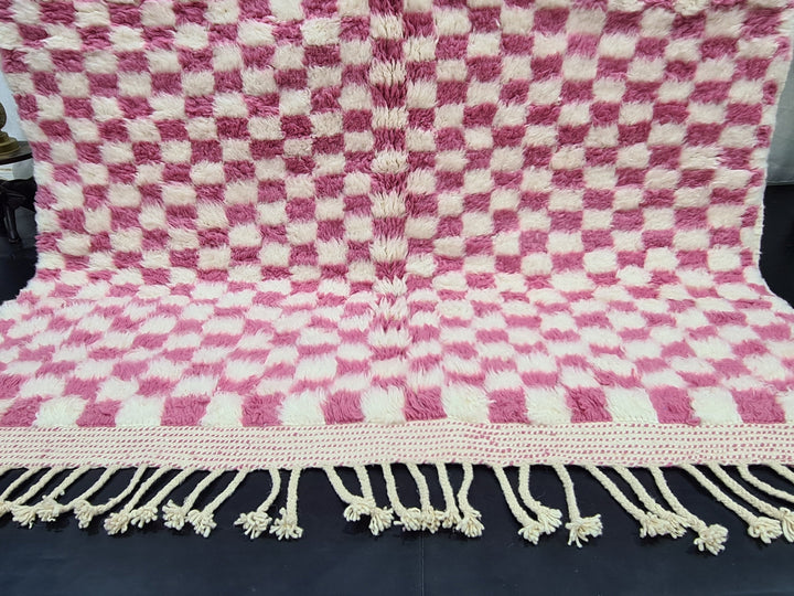 Gorgeous Beni Ourain Rug, Moroccan Handmade Carpet, Pink and White Rug, Sheep WoolRug, Berber Rug, Checkered Rug, Berber Rug, Handmade Rug