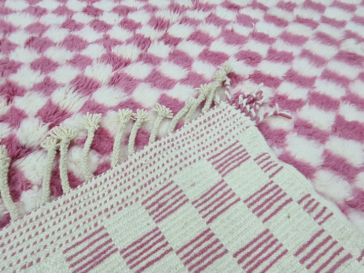 Gorgeous Beni Ourain Rug, Moroccan Handmade Carpet, Pink and White Rug, Sheep WoolRug, Berber Rug, Checkered Rug, Berber Rug, Handmade Rug