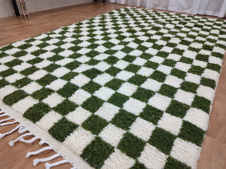 Custom handmade Rug checkered Rug, Olive and white checker rug, Moroccan Berber checkered rug, Handmade Moroccan Rug, Berber Sheep Wool Rug.