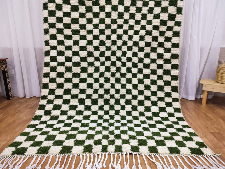 Custom handmade Rug checkered Rug, Olive and white checker rug, Moroccan Berber checkered rug, Handmade Moroccan Rug, Berber Sheep Wool Rug.