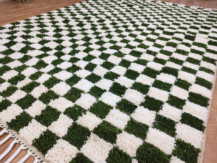 Custom handmade Rug checkered Rug, Olive and white checker rug, Moroccan Berber checkered rug, Handmade Moroccan Rug, Berber Sheep Wool Rug.